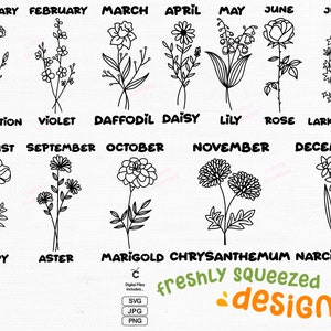 Birth Month Svg Bundle - Flower Svg - Birth Flower Svg, Floral svg, Birth Flowers SVG PNG JPG, cut file, cricut silhouette, Instant Download