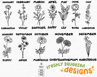 Birth Month Flower SVG Bundle: Floral Cut Files (Digital Download)
