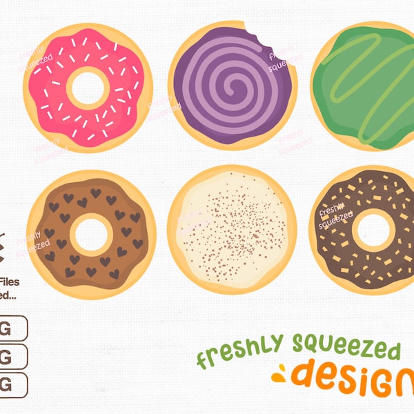 Cute Kawaii Sweet Donut 6 pack design - SVG PNG JPG set, donuts clip art, print stickers, chocolate, vanilla, sprinkles, Instant Download