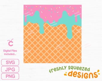 Ice cream drip waffle cone pattern for Cricut cut, sublimation - svg png jpg bundle, cricut, Instant Download