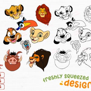 Pacchetto di facce dei personaggi del Re Leone SVG PNG JPG, Hakuna Matata, Simba Svg Png Jpg, Pacchetto, File clipart, file tagliati, Download istantaneo