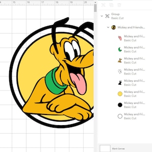 Peut inclure: Un chien de dessin anim&eacute; jaune avec un collier vert et une longue langue rose qui sort. Le chien est &agrave; l'int&eacute;rieur d'un cercle jaune avec un contour noir. L'image est sur un fond de grille blanche.