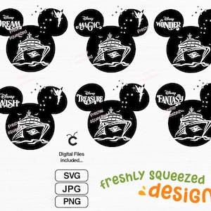 Mickey Cruise Silhouette 6 designs, Mouse Head ears, Cruiseline, Treasure Wish Wonder Dream Magic Fantasy, SVG PNG JPG, Instant Download