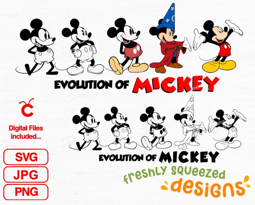 ミッキーマウスの進化デザイン：SVG、PNG、JPG バンドル（デジタル
