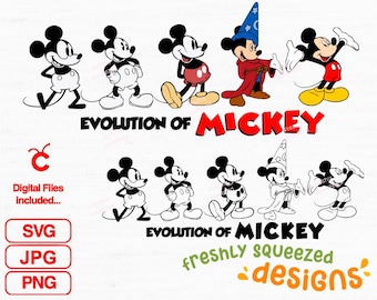 ミッキーマウスの進化デザイン：SVG、PNG、JPG バンドル（デジタル