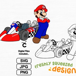 マリオカートカート 150cc レーシングデザイン、昇華およびカットファイル、Tシャツ、印刷可能、SVG JPG PNG、即時ダウンロード