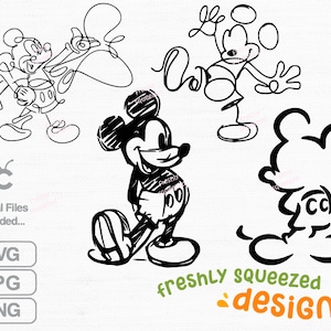Mickeyy Mouse Line Drawings Sketches, svg png jpg bundle, cricut cut files, silhouette and sublimation, simple and cute