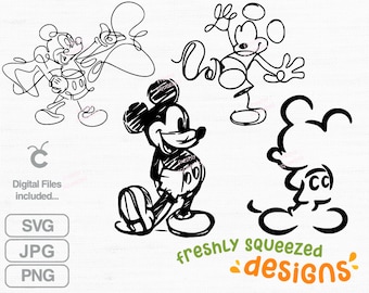 Mickeyy Mouse Line Drawings Sketches, svg png jpg bundle, cricut cut files, silhouette and sublimation, simple and cute