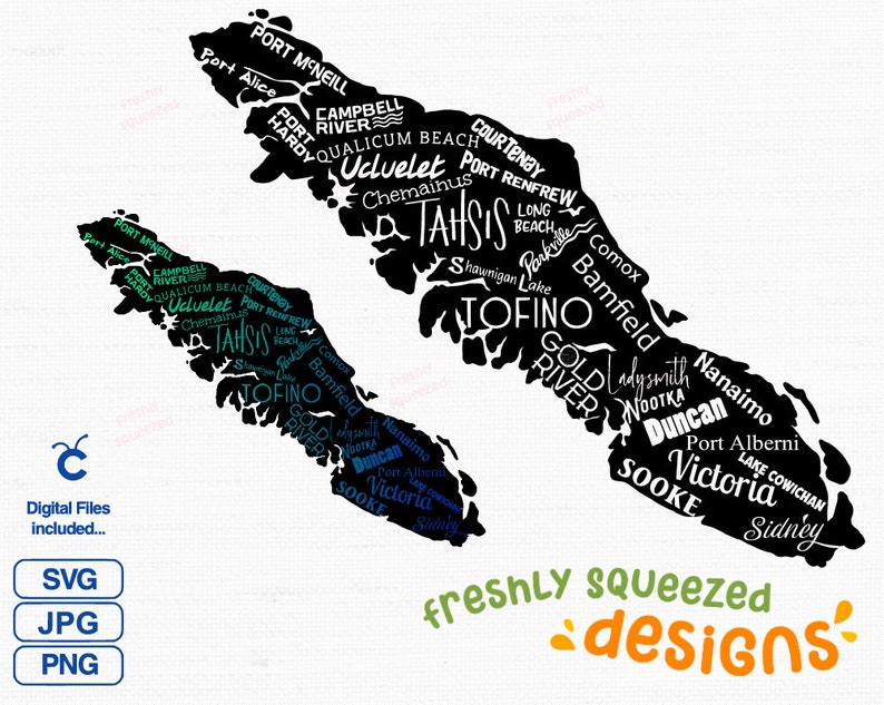 Vancouver Island Map Art: Westcoast Design (SVG PNG JPG Digital Files ...