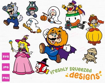 Halloween Mario Bowser Peach Toad Daisy svg png jpg bundle, cricut cut files, silhouette and sublimation, gaming design