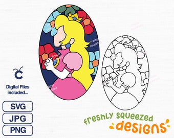 Paquete SVG de vitrales de la Princesa Peach: Diseño de mosaico (descarga digital)