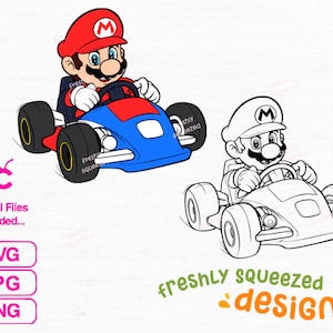 マリオカート カート レーシング デザイン、昇華およびカット ファイル、T シャツ、印刷可能、SVG JPG PNG、即時ダウンロード