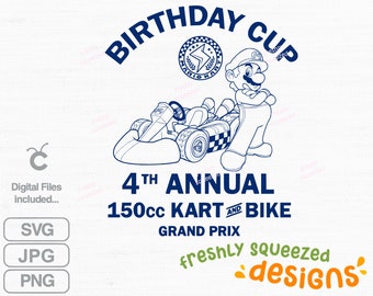 Mario Kart Birthday Cup SVG PNG JPG: Racing Design (Digital Download)