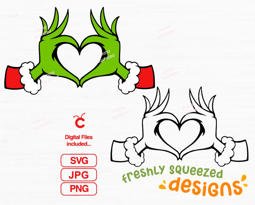 GRINCH Heart Hands, Christmas Holiday Svg Png Jpg Bundle, Cricut Cut