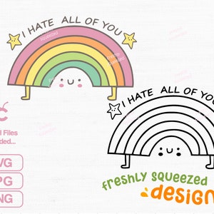 Ich hasse euch alle, lustiger Regenbogen, geschnittene Dateien, Flaschenaufkleber, Laptop, Handy, digitaler Sofort-Download