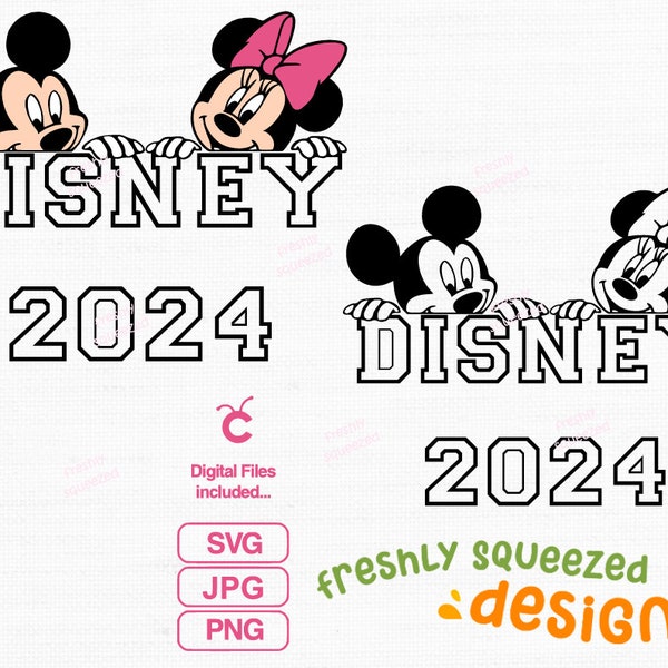 Mickey and Minnie Peeking Character, Vacation 2024, Magical Castle trip, SVG PNG JPG bundle, cricut cut files, Instant Download