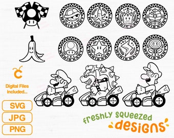 Lot Mario Kart Badge SVG : personnages et bonus (téléchargement numérique)