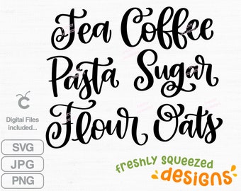 Etichette per dispensa: carattere corsivo, organizzazione della cucina (download digitale SVG, PNG, JPG)