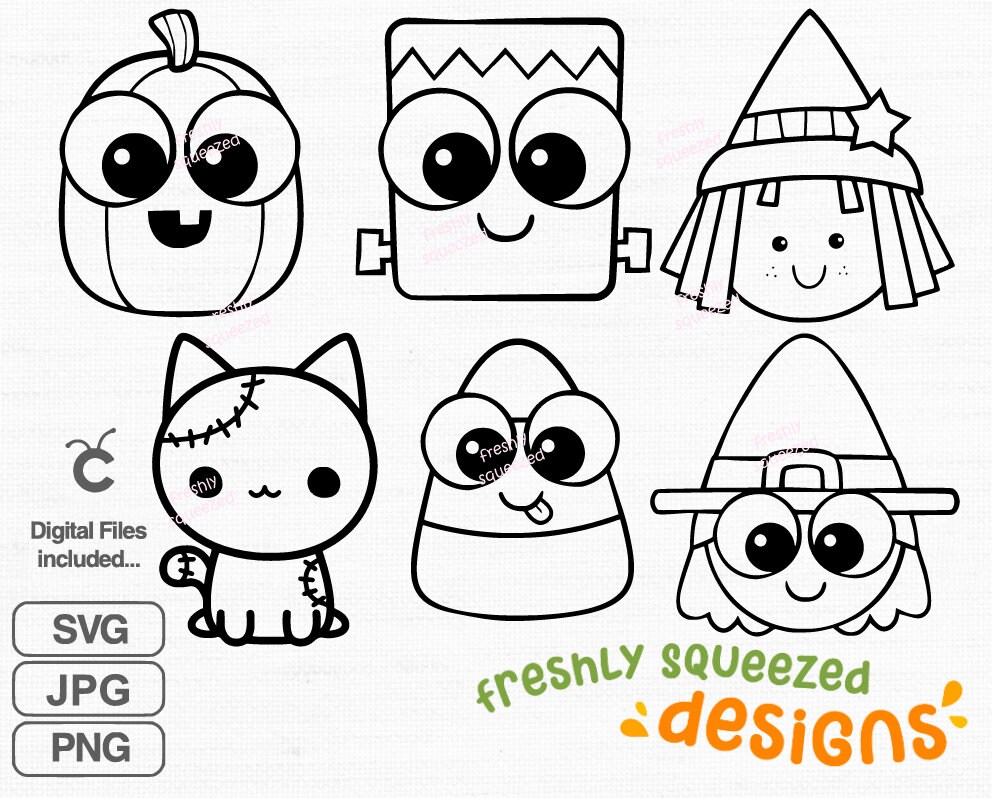 かわいいハロウィーン クリップアート、キャンディ コーン、魔女、トリック オア トリート、SVG PNG Jpg、印刷用、昇華 - SVG カット  ファイル、デジタル インスタント ダウンロード - Etsy 日本, image size:992x798