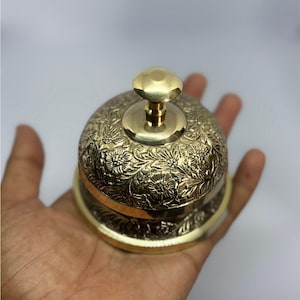 Antique Brass Desk Calling Bell 4&quot; | Vintage Hotel Reception Bell | Office Service Bell | Handmade Collectible Counter Bell