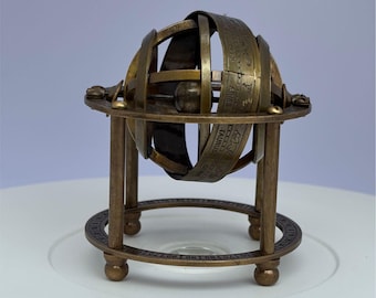 Brass Armillary Sphere Paperweight: Antique Office Desk Decor, Nautical Gift