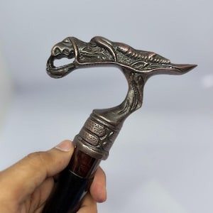 Antique Black Dragon Head Walking Cane Handle | Handmade Aluminum Handle | Gothic Walking Stick Accessory | Replacement Cane Part