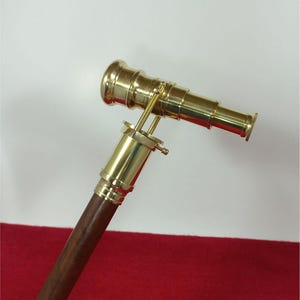Polish Finish Walking Stick with Telescope Handle – Vintage Brass Telescope Cane for Men & Collectors