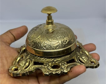 Antique Brass Desk Calling Bell: Handmade Reception Service Bell