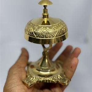 Antique Brass Desk Calling Bell 5&quot; | Vintage Hotel Reception Bell | Office Service Bell | Handmade Collectible Counter Bell