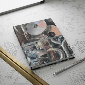 Nuts bolts journal, Hardcover workshop notebook for mechanics, 150 lined pages