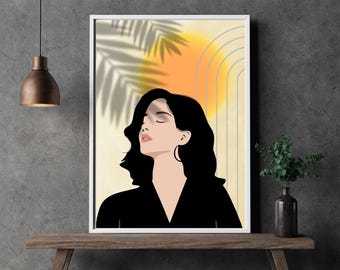 Woman Wall Art Print | Digital Female Portrait | Minimalist Modern Wall Decor