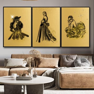 Woman Wall Art Set Elegant Gold Black Woman Wall Art Set - Fashion Chic Digital Prints for Bedroom, Living Room, Entryway gift for her