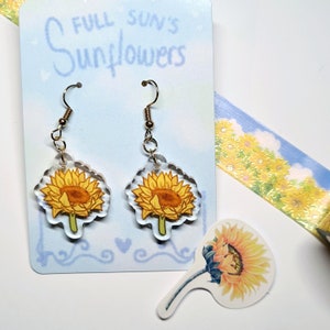 Full sun's sunflower earrings acrylic charm with glitter epoxy