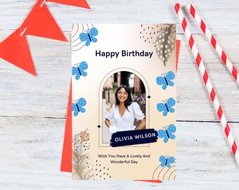 Personalized Happy Birthday Card - Brown and Cream Simple Design