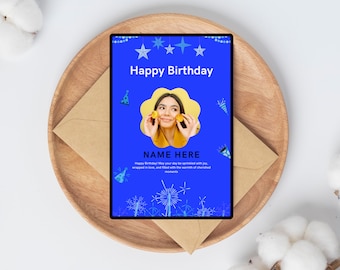 Personalized Blue Modern Happy Birthday Card