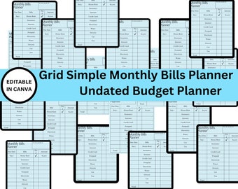 Grid Simple Monthly Bills Planner Undated Budget Planner