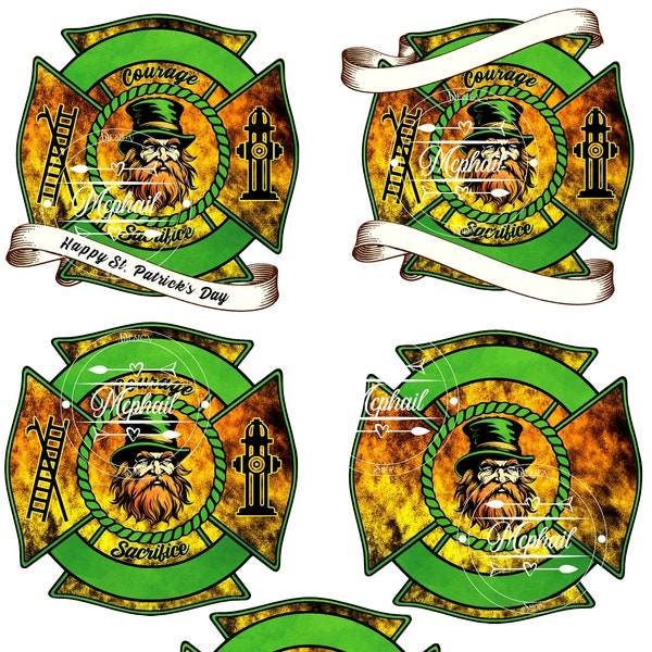 St. Patrick's Day Fire Department Maltese Leprechaun March 17t Holiday Maltese Firefighter Symbol PNG Digital Download Green Maltese