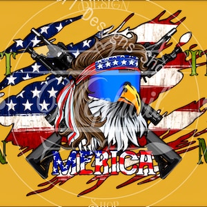 Don't tread on me mullet merica Eagle, American flag ripped, yellow background, license plate, vehicle tag, sublimation, PNG digital downloa