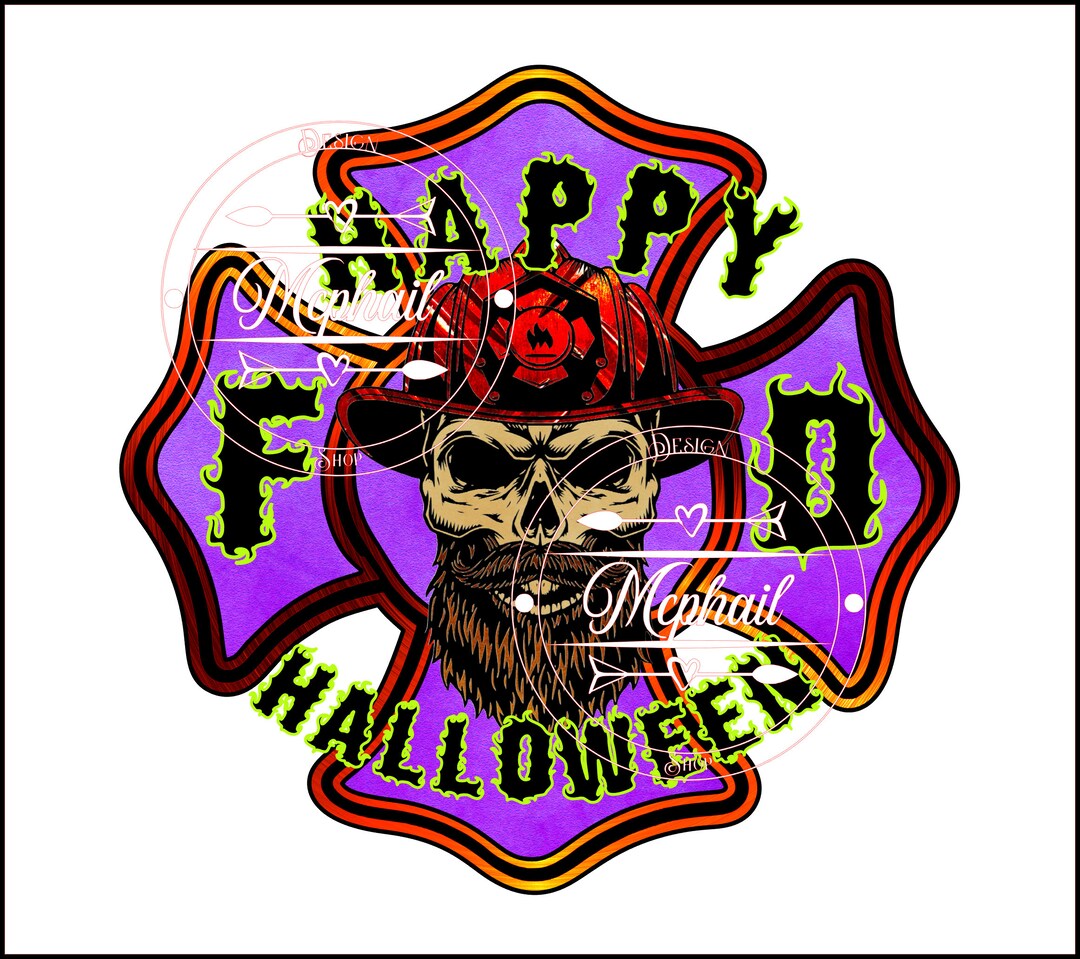 Happy Halloween Skull Firefighter Maltese Halloween Fire Etsy