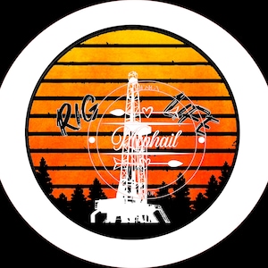 Rig Life sunset retro circle with silhouette pine tree background, Oilfield, Oil Rig, orange retro circle, use for sublimation, dtf, PNG