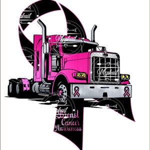 Breast Cancer Awareness Semi Truck, Pink Ribbon Trucker Sublimation PNG Files, Pink Semi, Breast Cancer, Pink Truck DTF Digital download