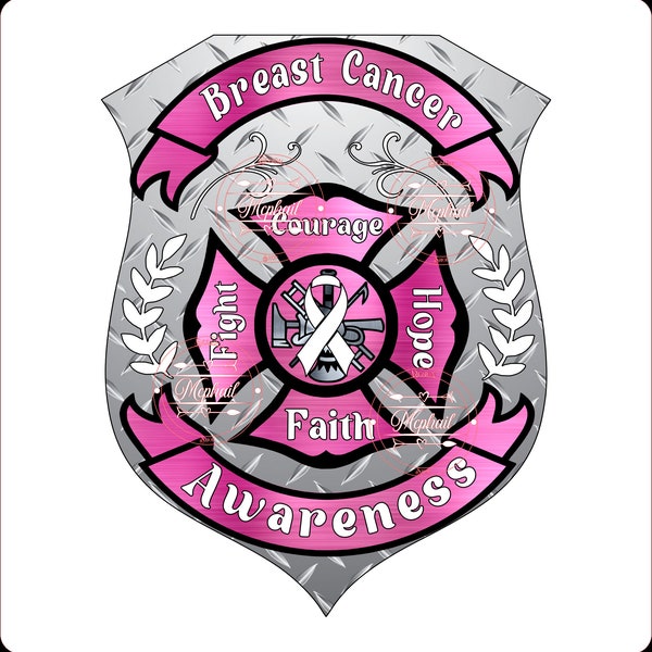 Breast Cancer Awareness Fire Department Badge, Diamond Plated Pink Firefighter Maltese Symbol, PNG Digital Download, Sublimation, DTF