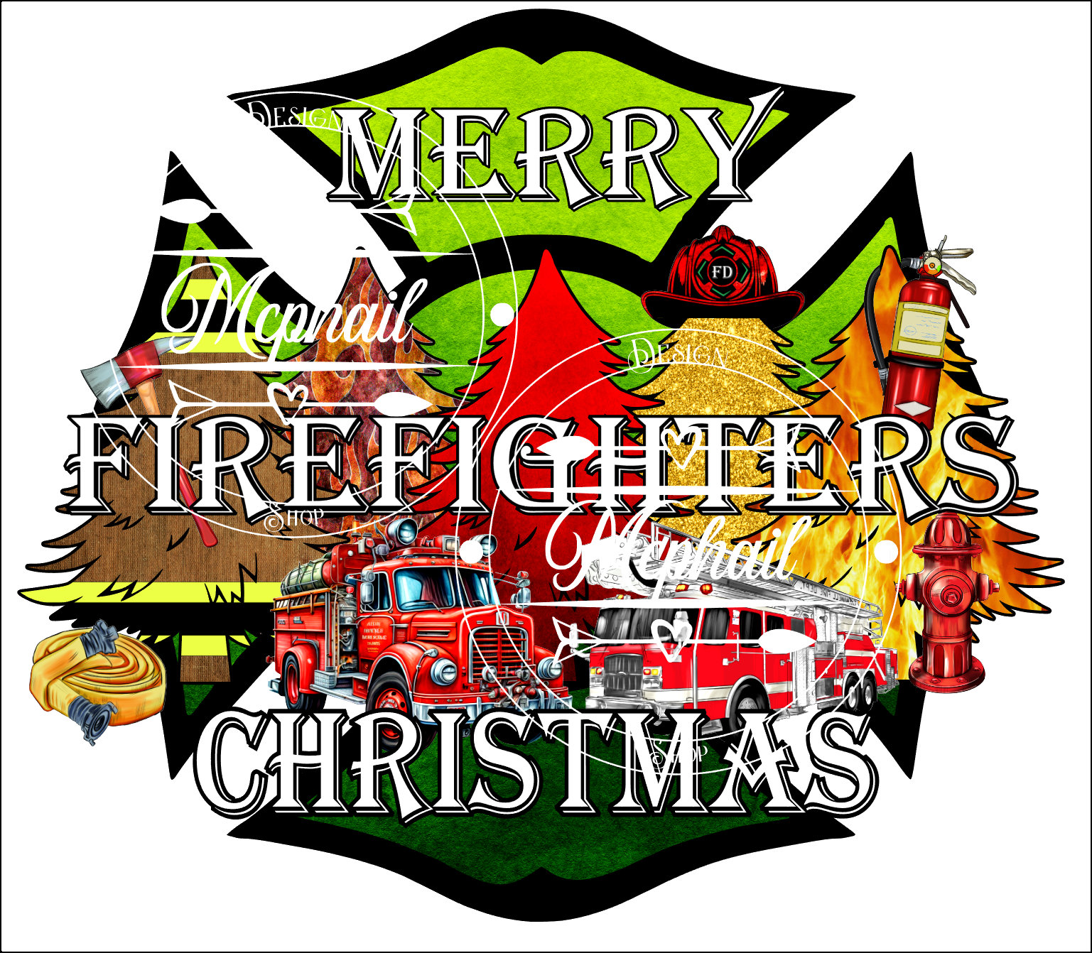 Christmas Firefighter Maltese Bundle, Fireman Christmas Tree, Merry Christmas Firefighters PNG