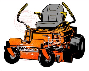 Orange Zero Turn Lawn Mower PNG Digital Download, Landscape Mower, Grass Cutter, Colored Lawn Mower, Zero Turn Colored