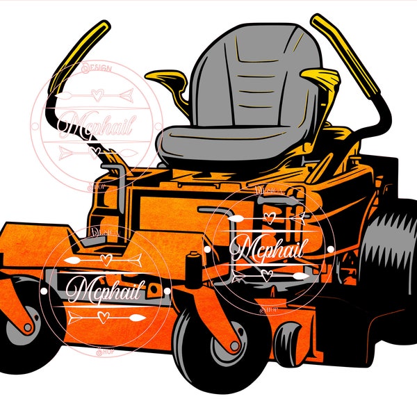 Orange Zero Turn Lawn Mower PNG Digital Download, Landscape Mower, Grass Cutter, Colored Lawn Mower, Zero Turn Colored