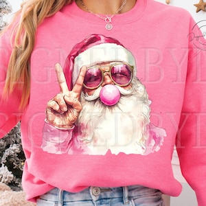 Retro Santa Christmas Blowing Bubble PNG, Vintage Merry Christmas PNG, Funny Santa With Sunglasses Xmas Holiday Sublimation Digital Download