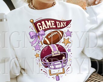 Football Game Day PNG, Trendy Football Season Girly Sports Mom PNG, Retro Touchdown Coquette T Shirt Sublimation Design, Digital Download