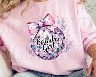 Trendy Birthday Girl Coquette Disco Ball PNG, Social Club Glitter Bow, Soft Girl Aesthetic, Tshirt Mug Sublimation Design, Digital Download