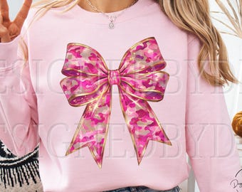 Pink Camo Bow PNG, Camouflage Bow Clipart, Trendy Girly Military Camo Girl Coquette Hunting Aesthetic Tshirt Sublimation, Digital Download