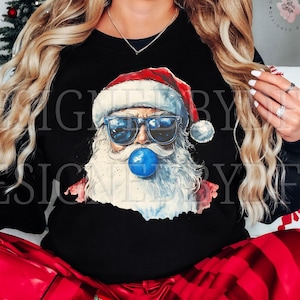 Retro Santa Christmas Blowing Bubble PNG, Vintage Merry Christmas PNG, Funny Santa With Sunglasses Xmas Holiday Sublimation Digital Download